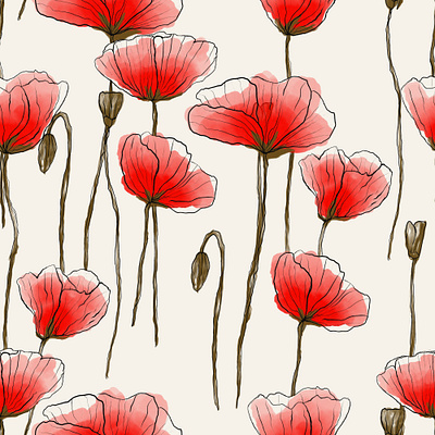 Watercolor Delicate Poppies. Seamless pattern fabric fashion flower packaging pattern poppy red seamless textile watercolor