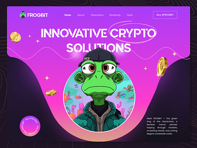 FROGBIT - crypto meme mem token ai coins crypto crypto website cryptocurrency design website illustration mem meme meme coin design memecoin website pepe roadmap token trading trend web design website crypto