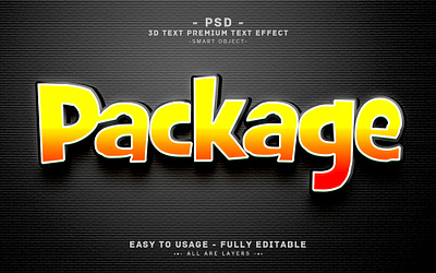Package'' Editable PSD Text Effect Style 3d black branding effect graphic design headline logo orange package package 3d text effect psd style text typo yellow