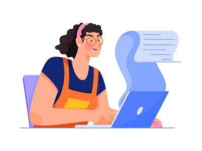 Blogging_Microsoft blog business character girl illustration lady laptop office people remote text uran work