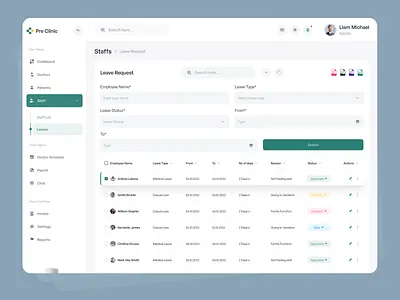 Hospital Management Dashboard | Staffs Page clinicui dashboarddesign doctorportal healthcareui healthtech hospitaldashboard medicaldashboard staffmanagement staffportal uidesign uxdesign