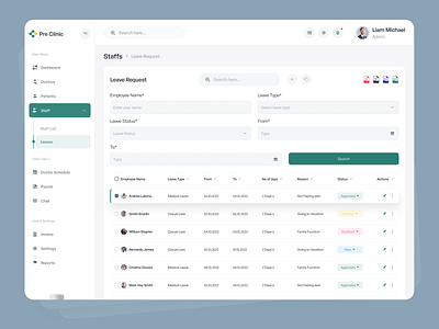 Hospital Management Dashboard | Staffs Page clinicui dashboarddesign doctorportal healthcareui healthtech hospitaldashboard medicaldashboard staffmanagement staffportal uidesign uxdesign