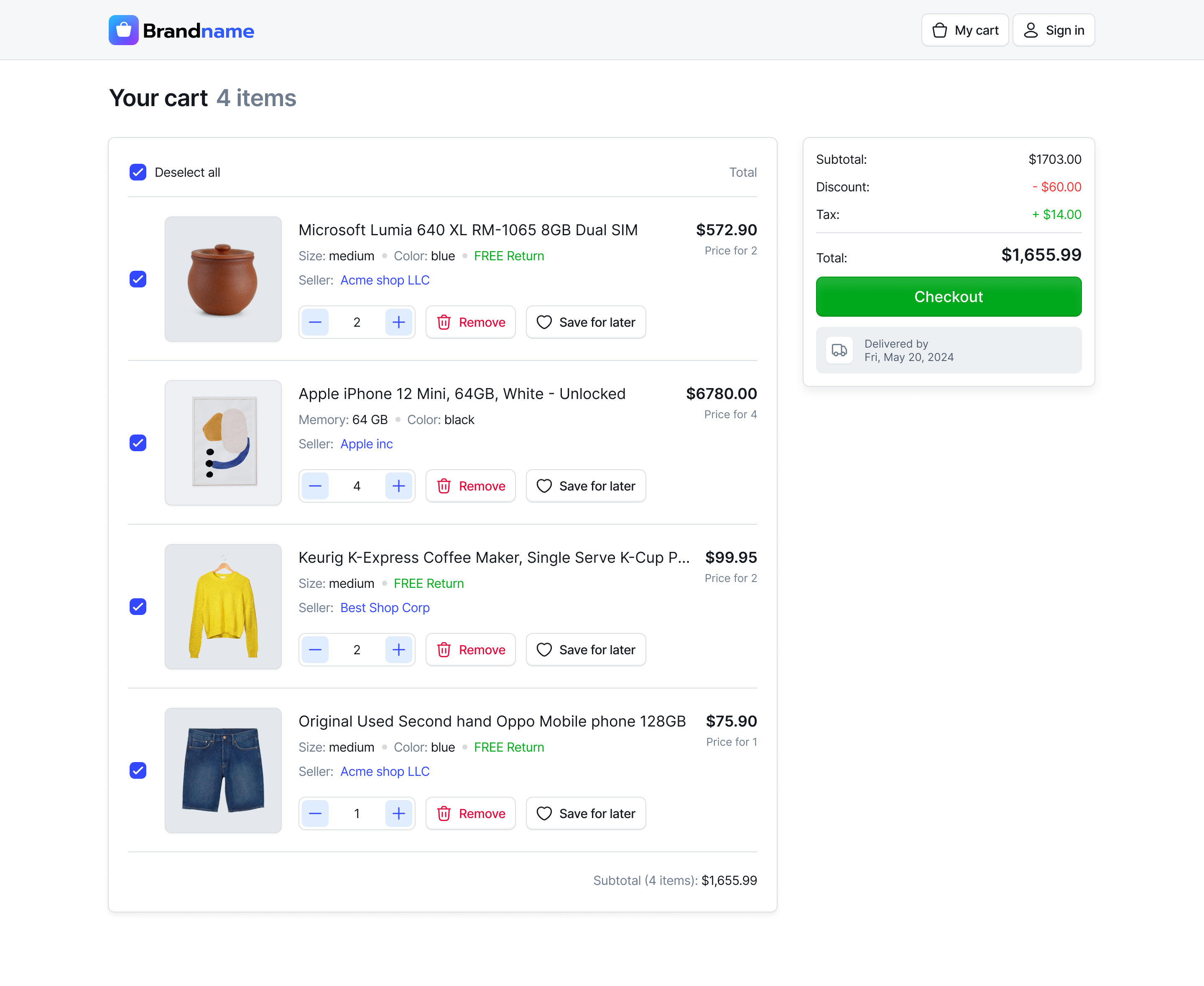 Shopping Cart UI add to cart cart design system ecommerce online shop shopping cart ui web design webdesign