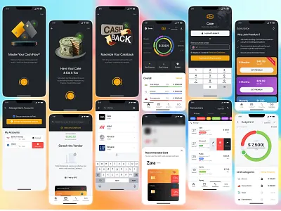 UI/UX Design for Cake Club App – USA 3d accounting app bank budget cards cashback chart colorful dark dashboard financial home page ios login mobile money management onboarding subscription transaction