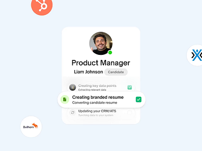 AI Employee Management | Animation | SaaS Widget [light] admin dashboard ai analysis ai automatization ai recruitment bullhorn employee management hiring hr hr software hr tools hubspot human resources recruitment saas widget salesforce widget zapier