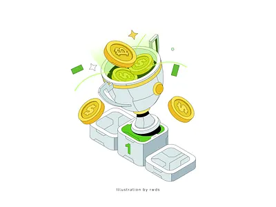 Isometric icons blockchain btc coin crypto icon illustration isometric trophy web3