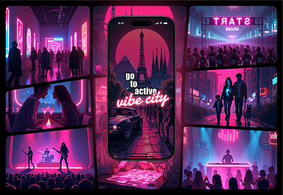 VibeCity — City Guide App app app mobile city guide app design event app neon onboarding regestration retro wave ui user journey ux