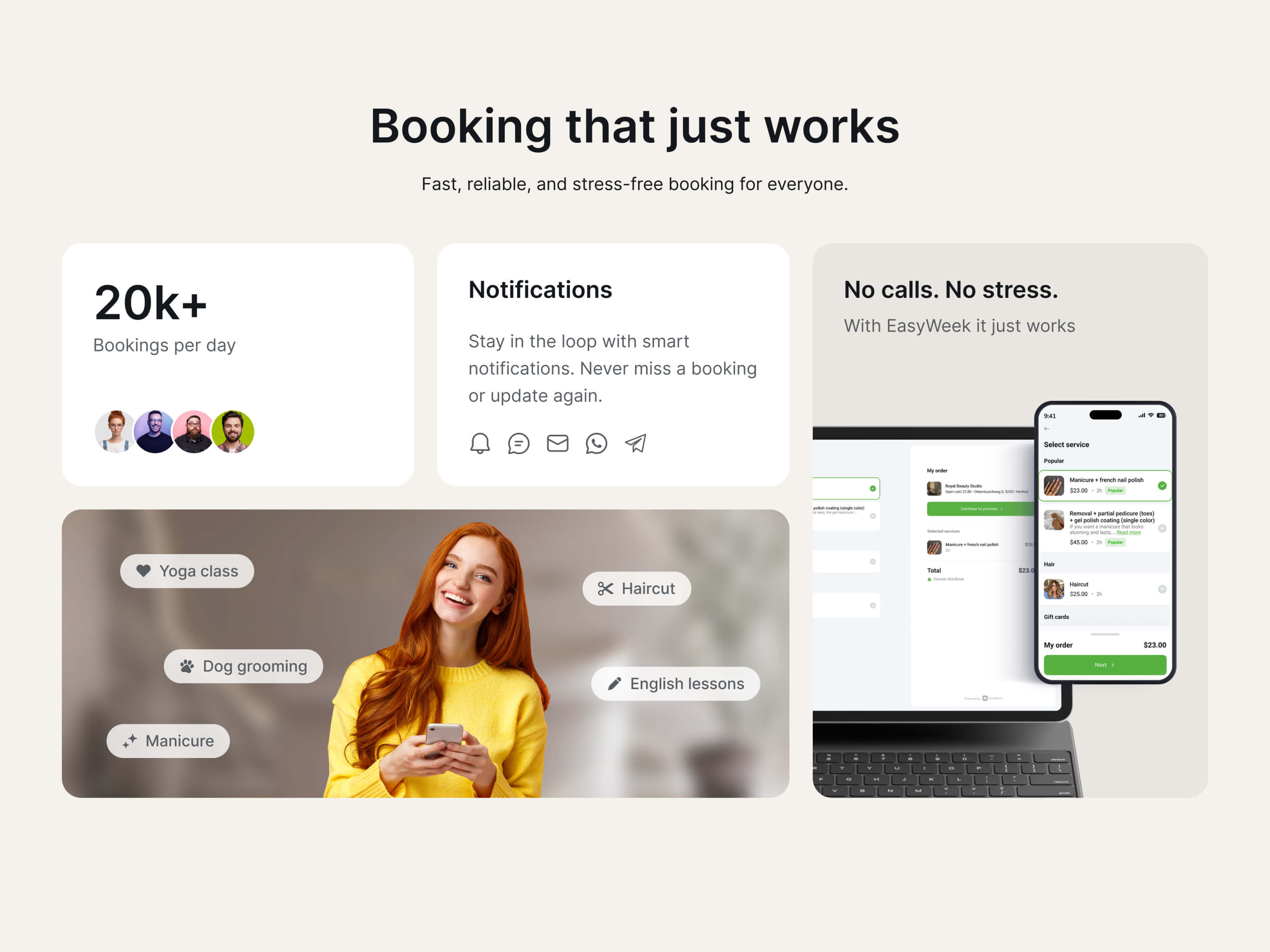 Features cards ads apple appointment booking cards crm features landing page mockup notifications presentation saas ui ux