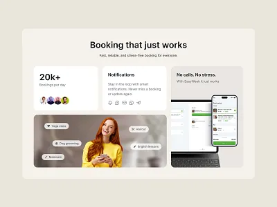 Features cards ads apple appointment booking cards crm features landing page mockup notifications presentation saas ui ux