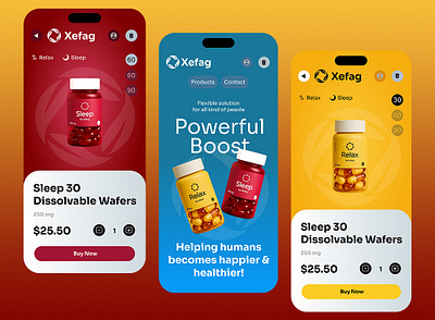 Xefag Wellness App UI – Health Meets Simplicity. Mobile app UI. cleanui colorfuldesign dribbbledesign ecommerceapp healthapp mobileappdesign productpagedesign supplementui uiuxdesign wellnessapp