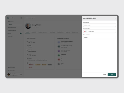 Emergency Contact Made Simple - Healthcare Portal admin branding caregiver portal clean patient profile clean ui contact panel design doctors emergency contact healthcare portal healthcare provider illustration medical nurse senior care simplify healthcare workflows ui for your project uiux website website ui