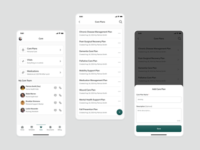 Client-Family App – Empowering Home Health Coordination branding care dashboard care plan care plan library caregiving clean ui client family app dementia care designinspiration graphic design health strategies healthcareapp healthtech home health coordination mobile app mobile app design solguruz ui userexperience uxdesign