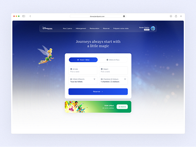 Disneyland Paris Website Concept blue blur booking disney disneyland gradient hero landing light menu night page paris ray tinkerbell transparent website