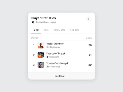 Player Statistics Card card clean component concept design football goals league light light theme minimal player see more soccer sports statistics stats typography ui ux