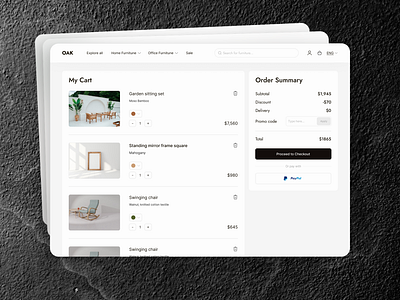 Furniture E-Commerce – Cart Page UI card cartpage checkout cleancartpage cleandesign cleanui ecommerce furnitureecommerce header mycart navbar ordersummarycard searchbar ui ux web