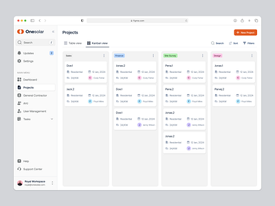 Solar Platform __ Project Kanban View clean ui component dashboard energy kanban product design projects saas solar solar dashboard ui design webapp widgets