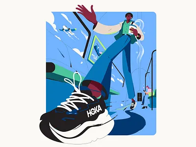 HOKA Clifton 10: Commute character characterdesign clifton10 commute hoka plane run train work