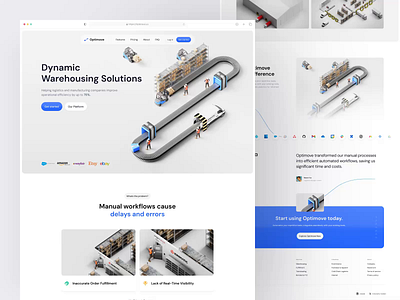Optimove - Logistics and Manufacturing Landing Page animation b2b b2c clean dipa inhouse interactions landing page logistics manufacturing minimalist modern startup supply chain ui ui design uiux warehouse web web design website
