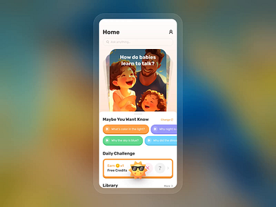 QA Pages Motion Design for Kids' GPT APP cartoon gpt kids motion design qa sun voice input