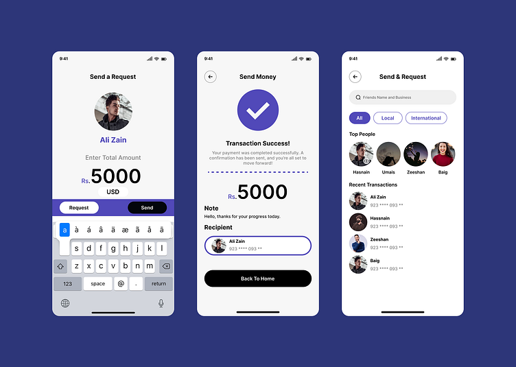 Seamless Money Transfer App UI by Ali Zain on Dribbble