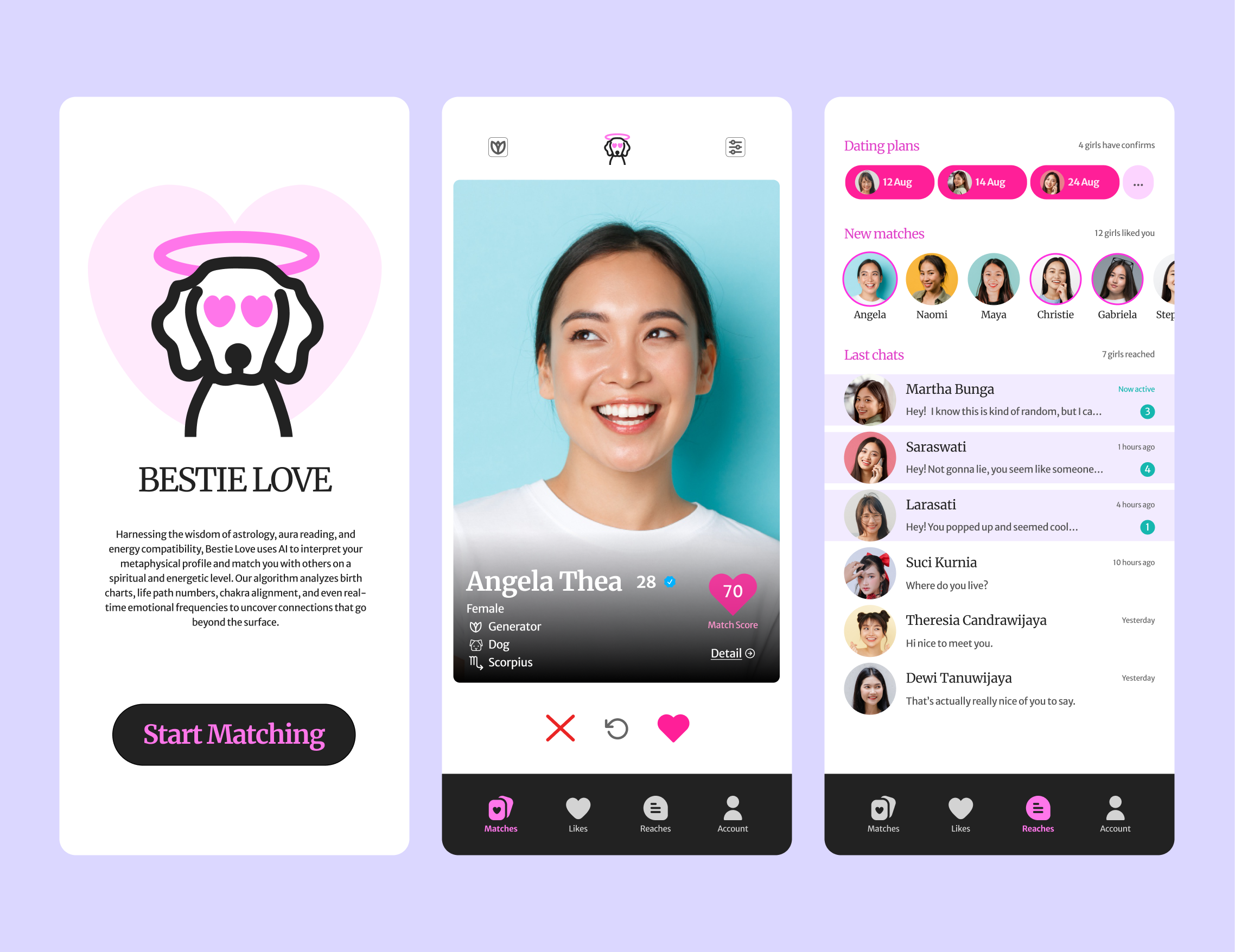Bestie App dating metaphysic mobile app product ui ux