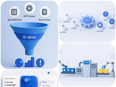 Dime illustrations 3d illustrations ai analysis cloud data filter graph hardware illustration investment iot neel prakhar product science sharma statistics strreaming user workflow