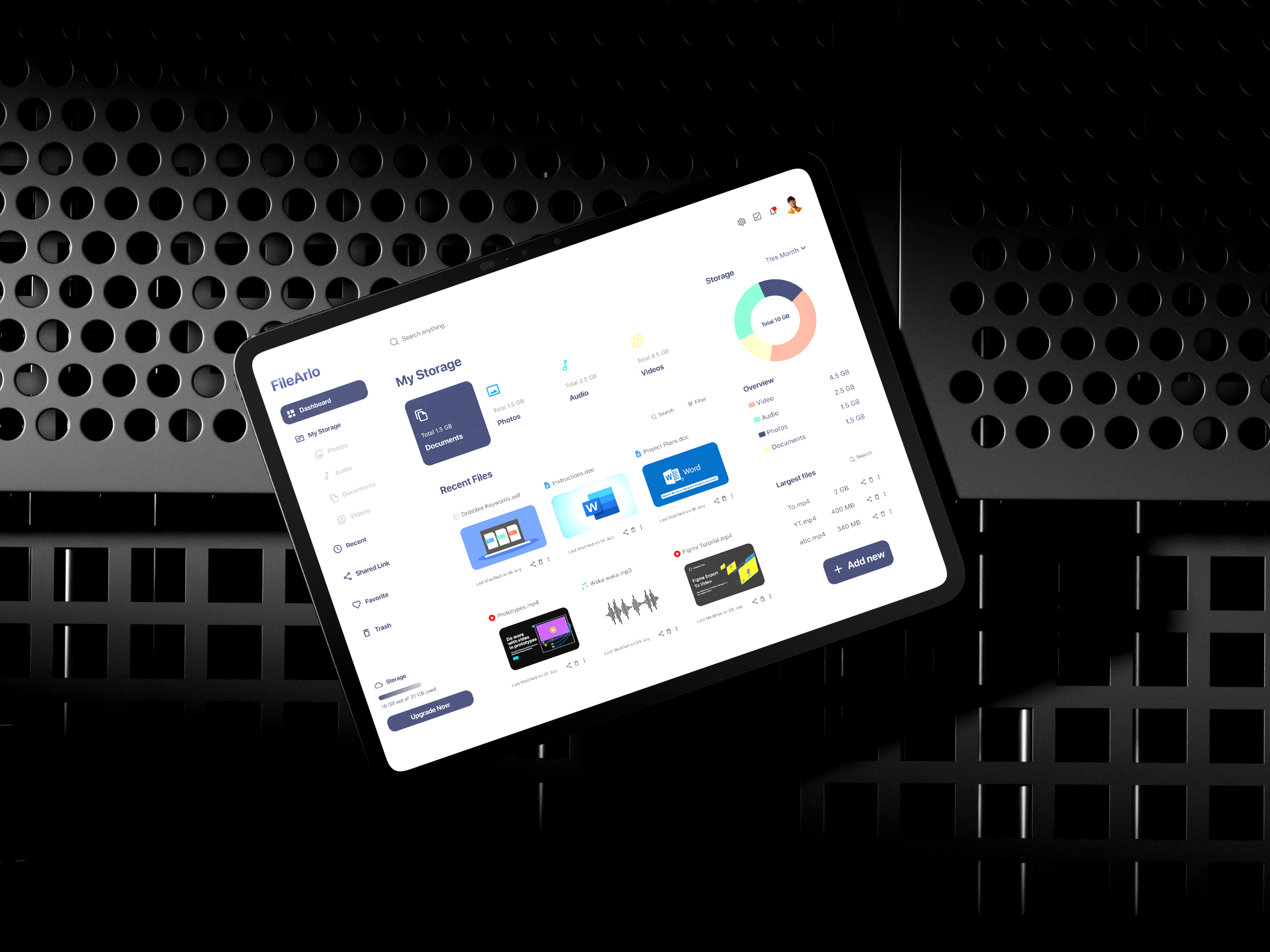 File Arlo - Modern File Management Dashboard UI cloud storage dashboard dashboard design design document file file management file management dashboard file management systems file sharing files memory minimalist netrosystems sharing storage web web page website