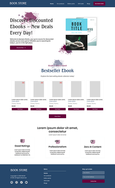 Ebook Store Wireframe - Website Design bookstore clean dailyui design ebook ecommerce homepage landingpage minimal productdesign ui uidesign uidesigninspiration uiux userinterface ux web webdesign webdesigner websitedesign