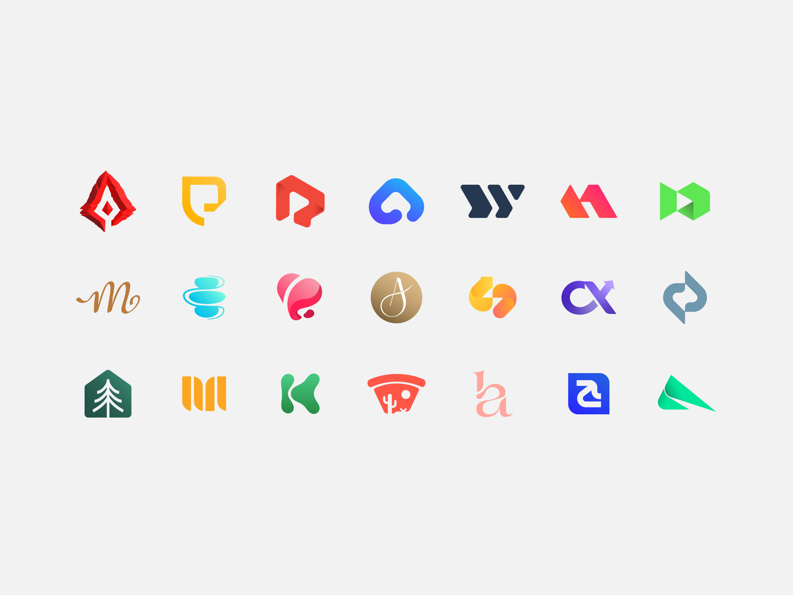 Unused Logo Concepts, Available for Sale arrow arrowhead cx document fantasy fitness glass ha hand heart logo collection logomarks m logo page physio pinetree pizza play button progress stones