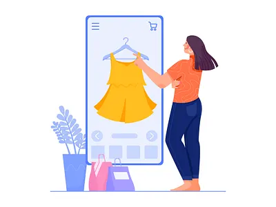Online_shopping_Microsoft buy character clothes girl illustration lady market mart online people shop shopping uran
