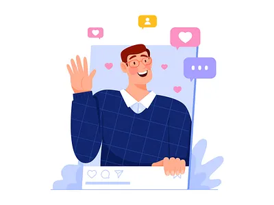 Online_popularity_Microsoft boy character comment hello illustration influence influencer like man online people popularity remark uran