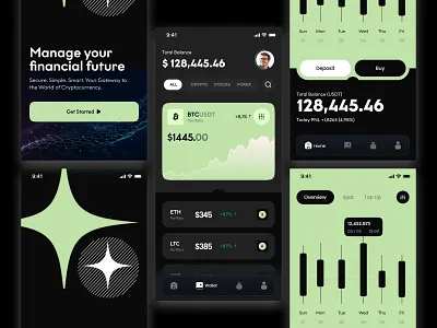 Crypto Portfolio UI – Dark Mode Dashboard btc tracker app crypto app crypto wallet dark mode ui dashboard design data visualization finance management app finance ui financial dashboard investment app minimal ui mobile app design mobile finance app mobile ui portfolio tracker ux design