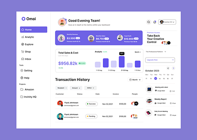 Omoi Dashboard: Intuitive Analytics Interface analyticsinterface appinterface businessdashboard creativedashboard dashboarddesign datavisualization designinspiration digitalanalytics figmadesign interactiveui modernui productivitydesign projectmanagement teamcollaboration uiux userexperience uxdesign webdesign websitedesign webui