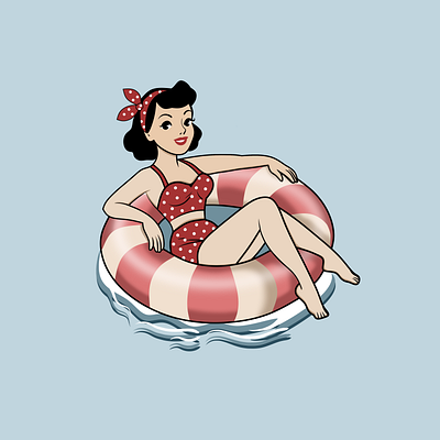 Float Pin-Up aesthetic beach comic cute holidays illustration ocean pin up pool poster retro sea summer vacation vector illustration vintage woman