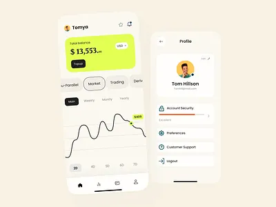 Stock Market app MobDesign, Listing, profile, Home page, Fintech fintech listing mobile design product product design ui