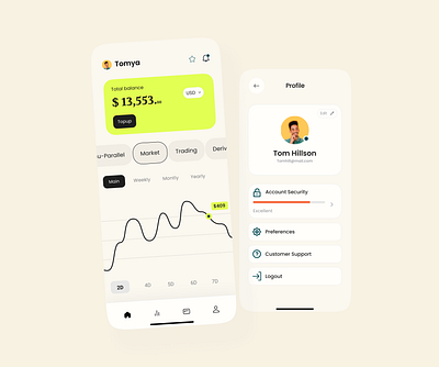 Stock Market app MobDesign, Listing, profile, Home page, Fintech fintech listing mobile design product product design ui