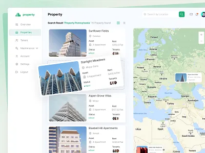 Property Management Dashboard UI admindashboard cardview cleandesign dashboarddesign interfacedesign listview productdesign propertymanagement propertytech realestatetech rentaldashboard saasdesign tenantmanagement ui uidesign ux ux design webappdesign webdashboard