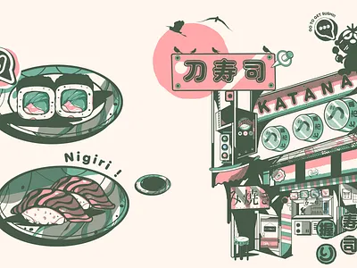 Japanese Food illustration illustration japanese food kanji menu design modern menu design ramen ramen vector restaurant menu sushi roll sushi shop