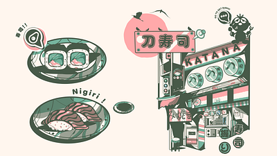 Japanese Food illustration illustration japanese food kanji menu design modern menu design ramen ramen vector restaurant menu sushi roll sushi shop