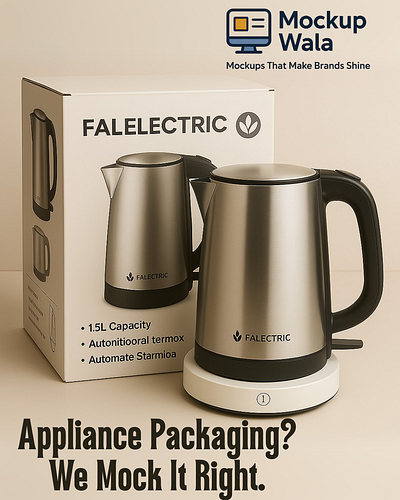 Minimal Electric Kettle Box branding graphic design mockup design services
