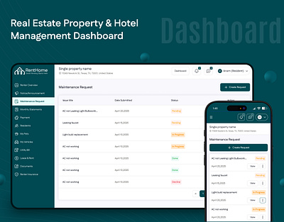 Real Estate Property & Hotel Management Dashboard real estate web design