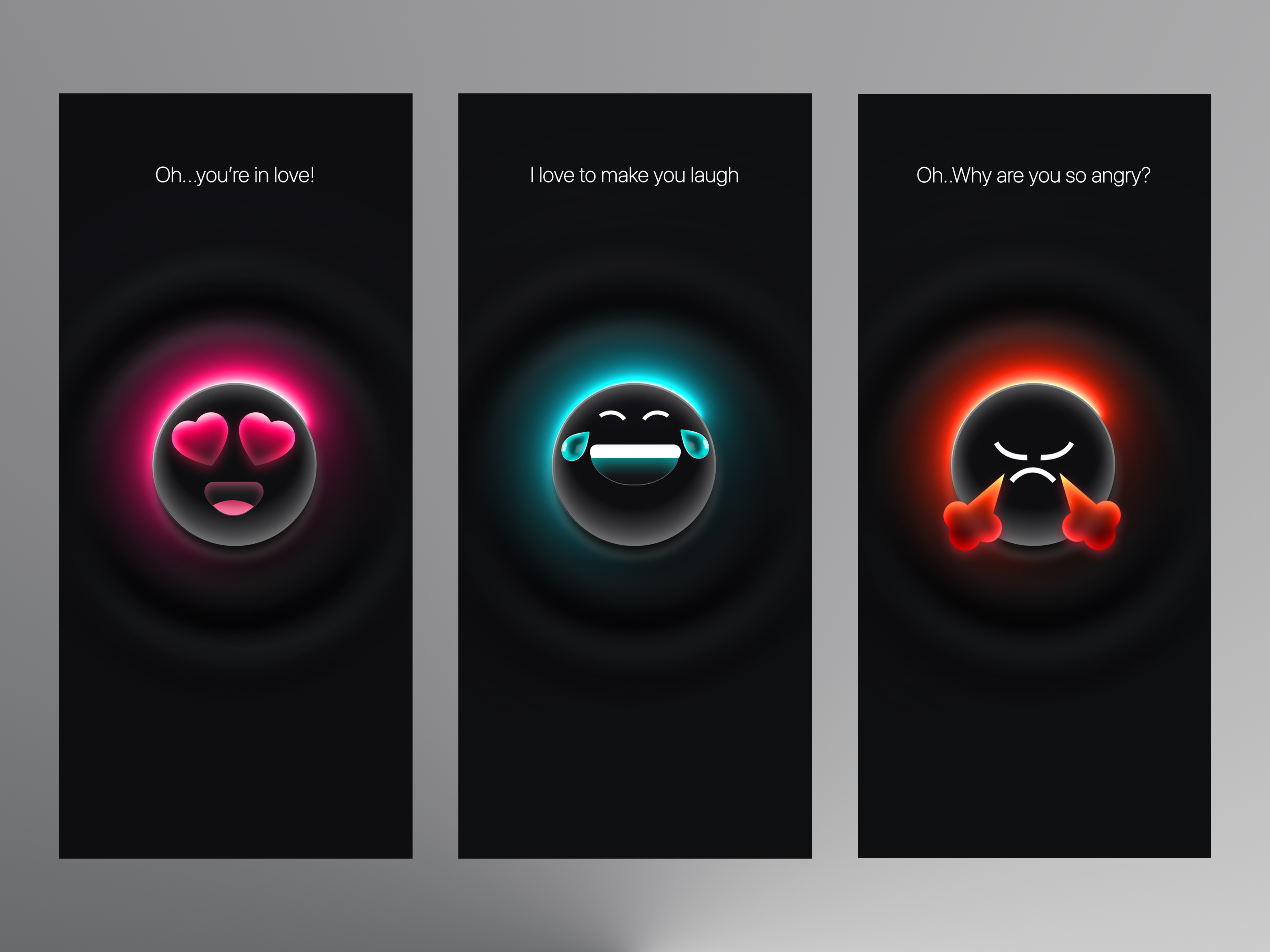 UI Design for AI Friend Assistant - Feelings & Emotions - Emojis ai ai assistant ai chat angry app design artificial intelligence chatgpt emoji emojis emotions feelings laugh love mobile moods premium siri ui virtual assistant