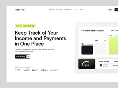 Finances Traker Transactions Website black clean finances financial fintech green income landing page money payment payments paytech saas spending transactions ui ui design wealth web design website