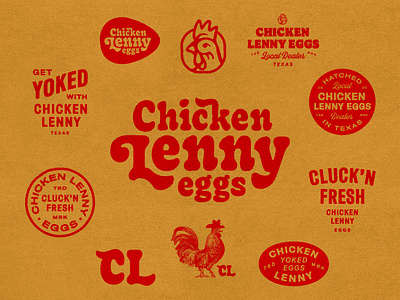 Chicken Lenny | Branding ampersandrew austin bacon badge branding chicken cowboy design egg eggs lettering logo mark poultry rooster texas typography yoke