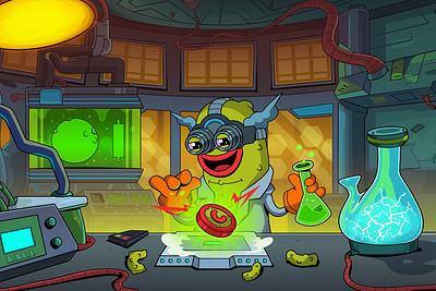 Cuke: 2D Character design (Social post art) #4 2d art cartoon character character design chemistry coin crypto cucumber cute game art illustration laboratory mascot meme nft professor token vector