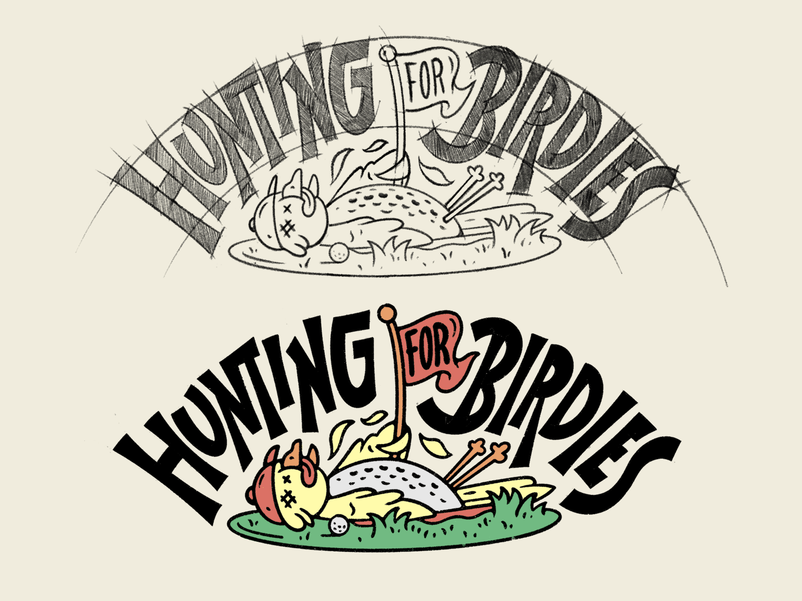 Hunting For Birdies – Ball Marker design Process illustration lettering sketch typography
