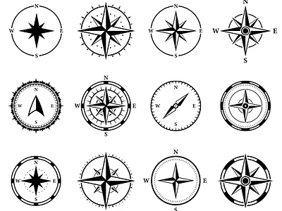 Windrose Silhouette Icon Set star