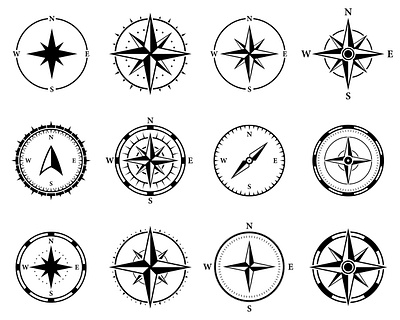 Windrose Silhouette Icon Set star