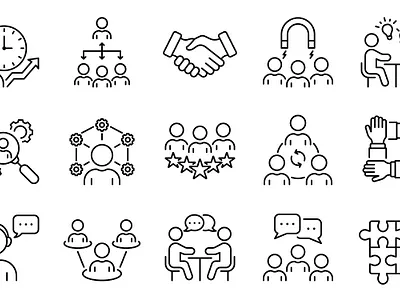 Group Team Network Line Icon Set. Community Business People Work outline