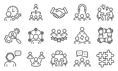 Group Team Network Line Icon Set. Community Business People Work outline